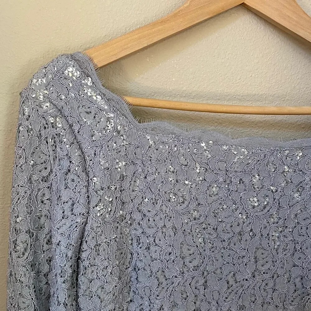 Adrianna Papell 41915770 Lace Short Dress Women's sz 8 Silver Gray Cocktail Prom - Picture 4 of 16